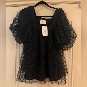 Fantastic Fawn Ribbon Dot Mesh Blouse